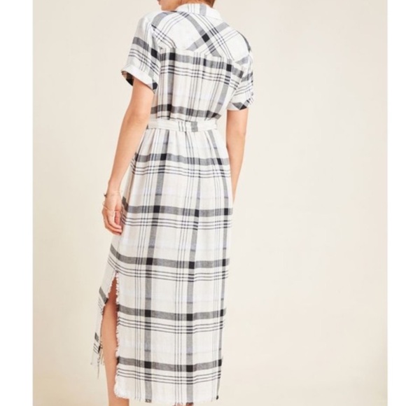 Cloth & Stone Anthropologie Plaid Button Front Linen Blend Shirt Dress L - Picture 2 of 10